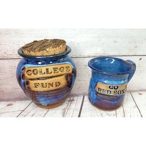 Rare Go Red Sox Coffee Hot Cocoa Mug & College Fund Cookie Jar And Dave 2017